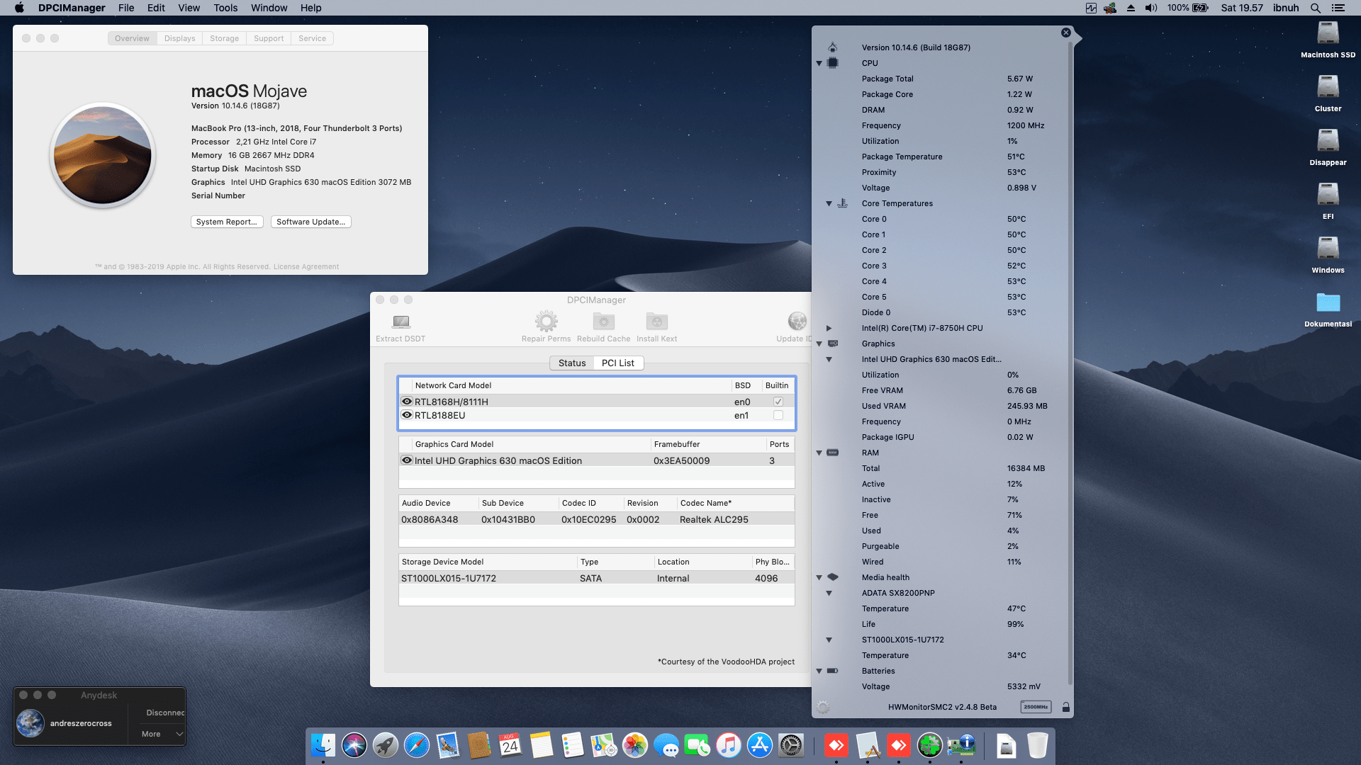Success Hackintosh macOS Mojave 10.14.6 Build 18G87 at Asus ROG GL503GE-EN129T Hero Edition
